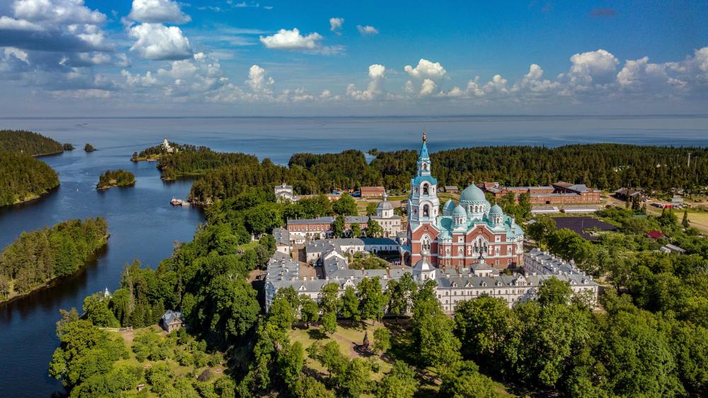Valaam Monastery by the Lake wallpaper