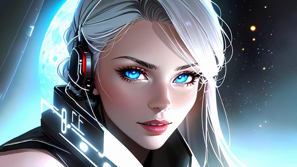 Enigmatic Cyber Girl with Luminous Gaze wallpaper