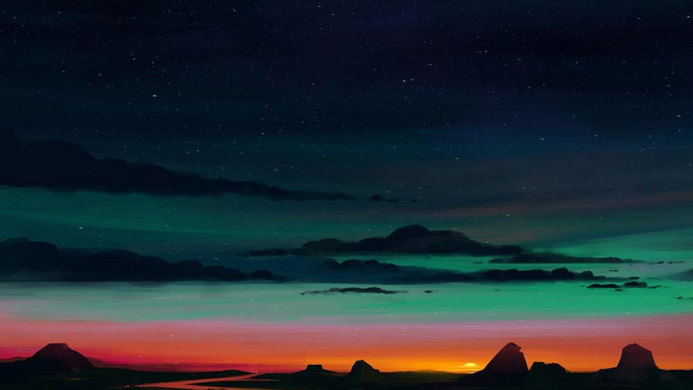 Twilight Hues Under Starry Skies wallpaper