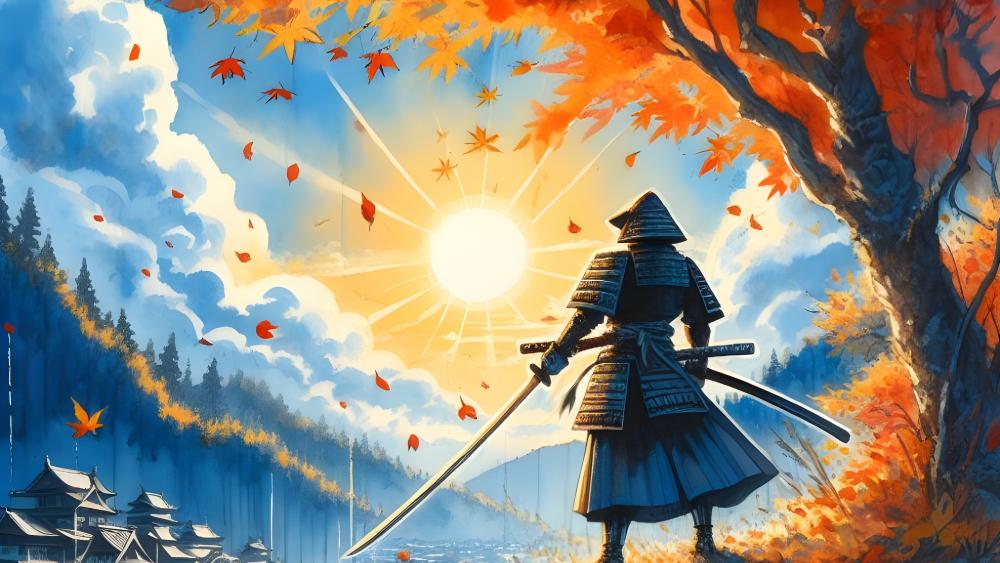 Samurai Amidst Autumn Splendor wallpaper