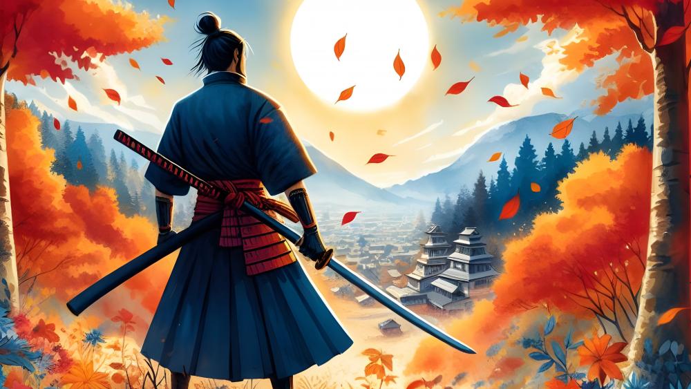 Samurai Amidst Autumn Serenity wallpaper
