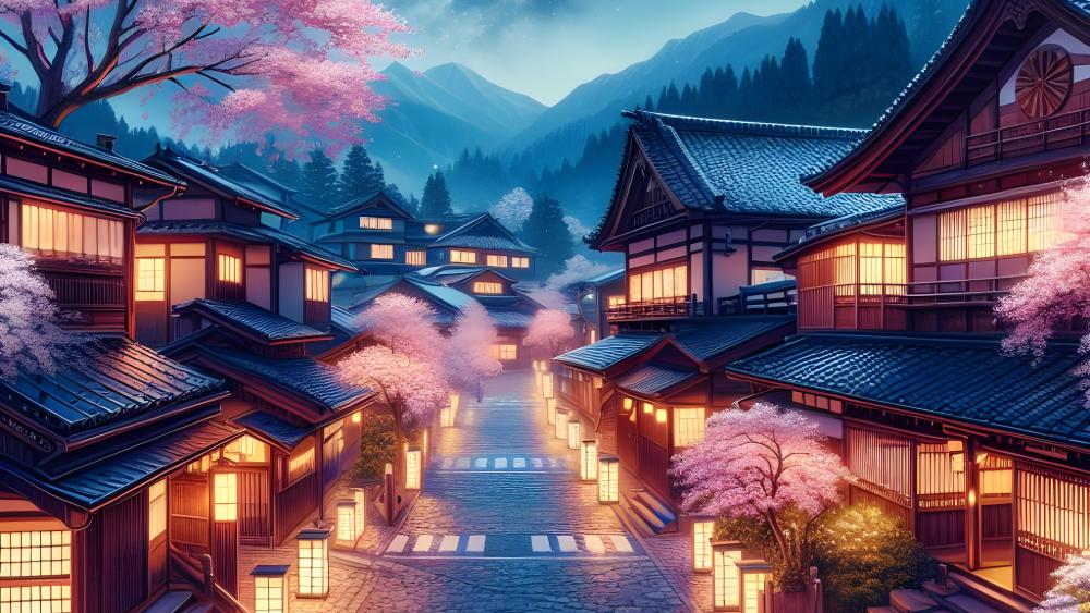Twilight Serenity in a Traditional Village wallpaper