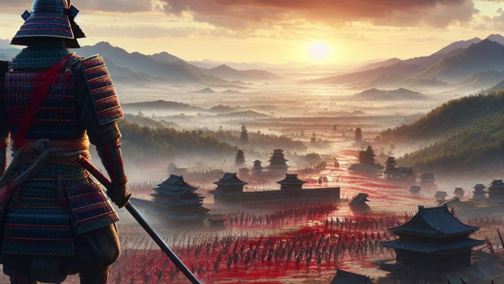 Samurai overlooking a bloody battlefield wallpaper