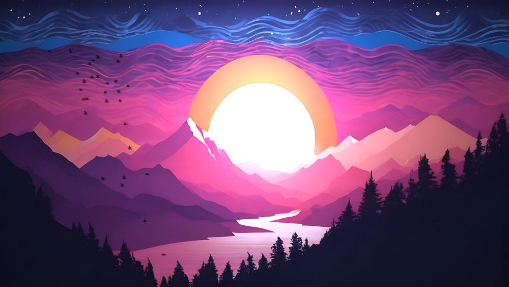 Surreal Mountains at Sunset wallpaper