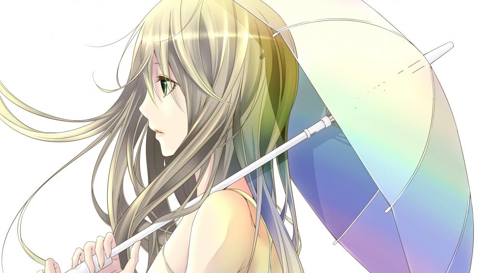 Ethereal Beauty with a Colorful Umbrella wallpaper