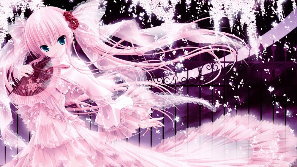 Ethereal Anime Elegance in Pink wallpaper