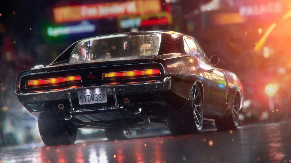 Neon Nights and Classic Muscle Dodge Charger wallpaper