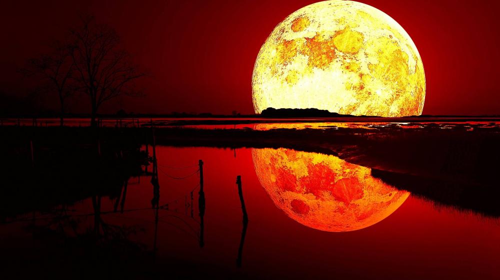 Crimson Moonrise Reflection wallpaper