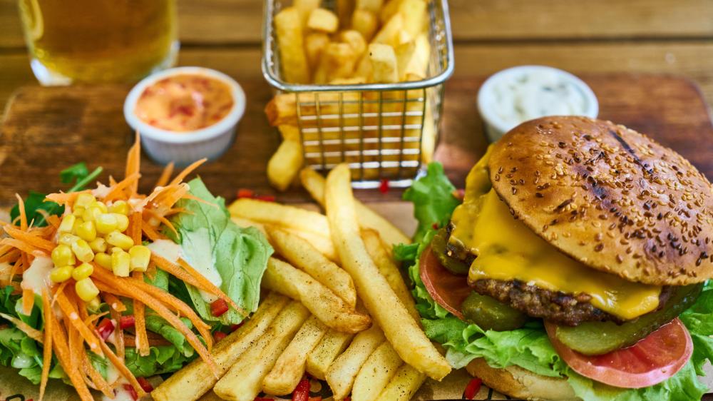 Mouthwatering Burger and Fries Feast wallpaper
