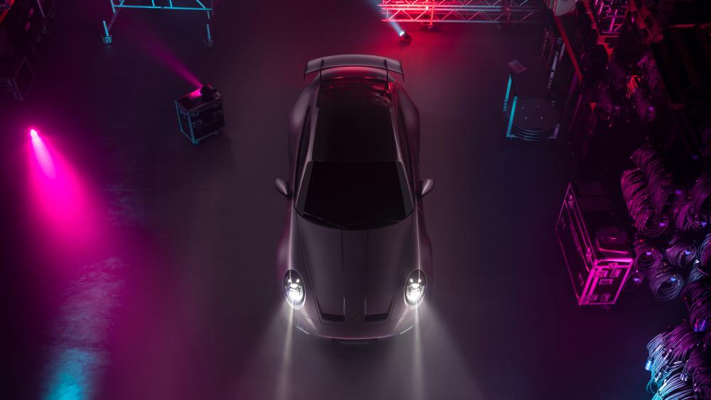 Futuristic Car Under Neon Lights wallpaper