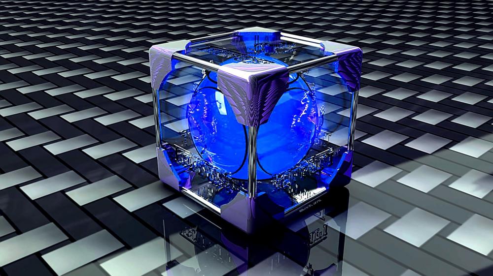 Abstract Crystal Cube on a Checkered Floor wallpaper