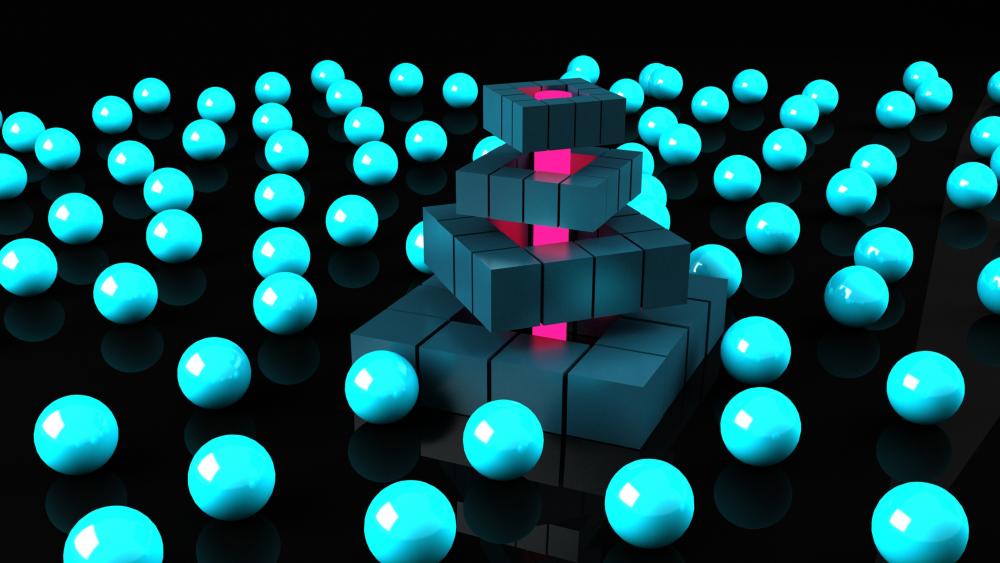 Glowing Spheres and Cubes Abstract Art wallpaper