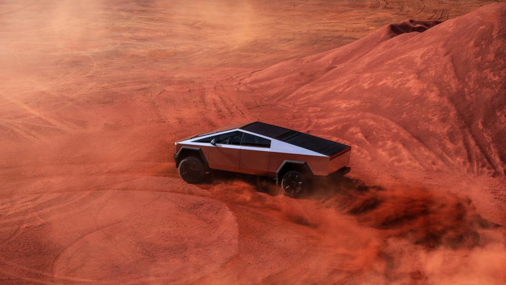 Futuristic Vehicle in Martian Terrain wallpaper