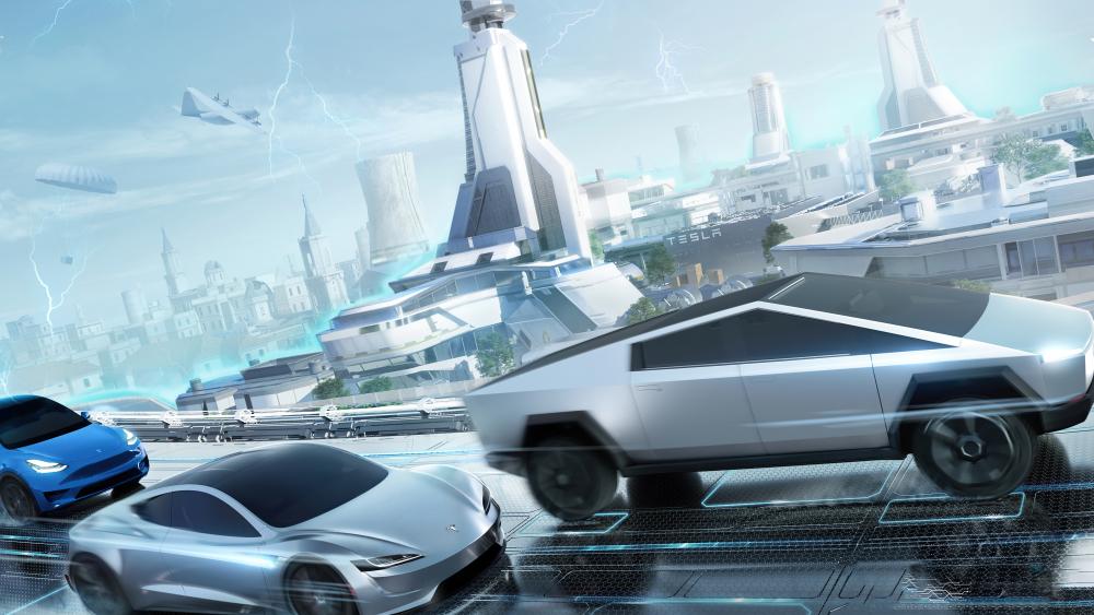 Futuristic Cityscape with Advanced Vehicles wallpaper