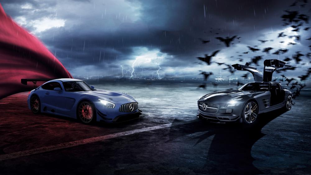Electrifying Supercar Showdown in Stormy Weather wallpaper