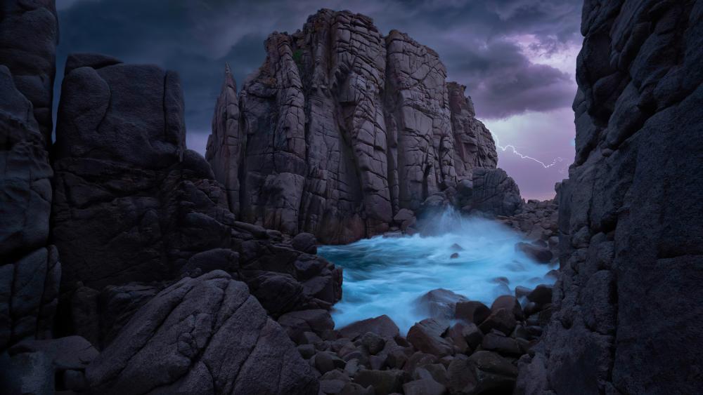 Majestic Stormy Coastline at Twilight wallpaper