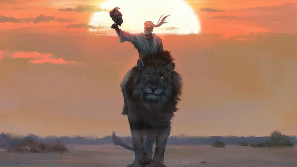 Majestic Sunset with Lion wallpaper