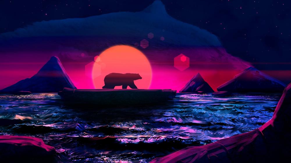 Bear Silhouette Against Twilight Dreamscape wallpaper