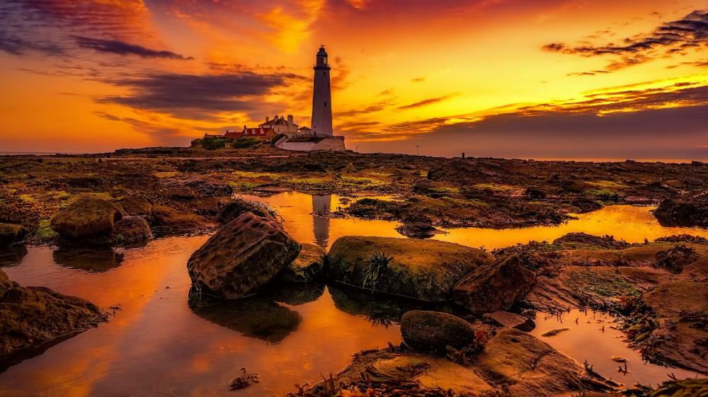 Sunset Serenade at the St. Mary's Lighthouse wallpaper