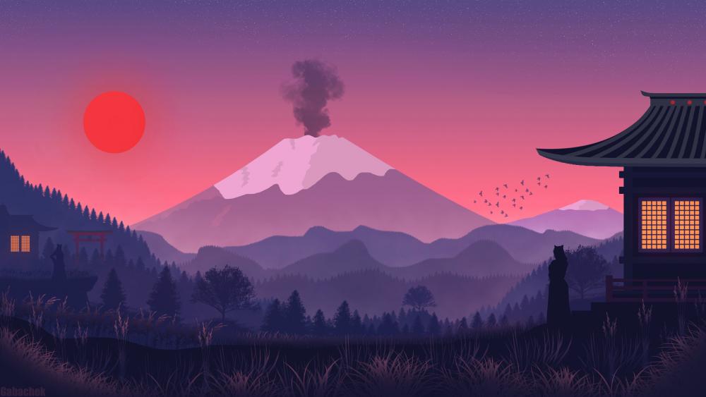 Tranquil Sunset Over Mount Fuji wallpaper