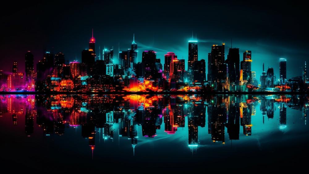 Neon Dreamscape City Reflection wallpaper