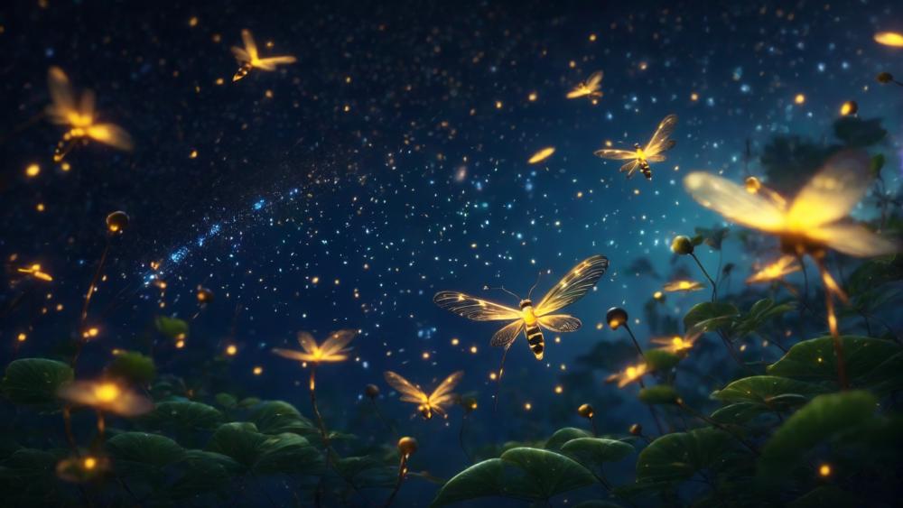 Enchanted Nighttime Dance of Fireflies wallpaper