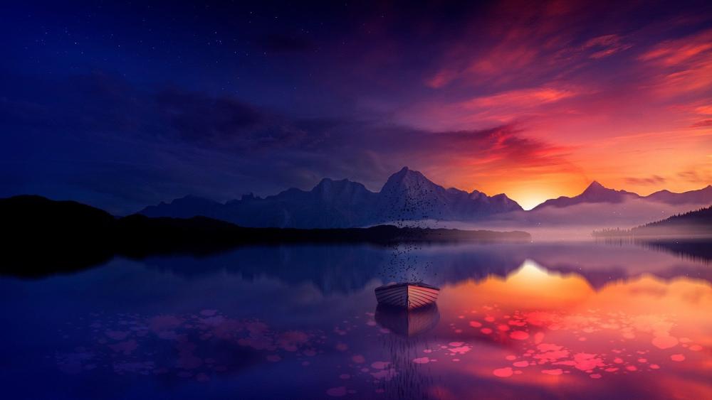 Twilight Serenity at the Mountain Lake wallpaper