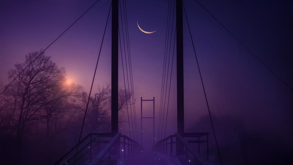 Mystic Bridge Under Crescent Moon wallpaper