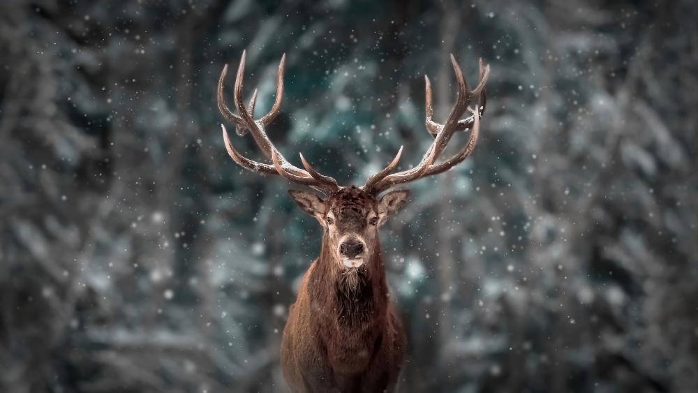 Majestic Stag in Winter Wonderland wallpaper