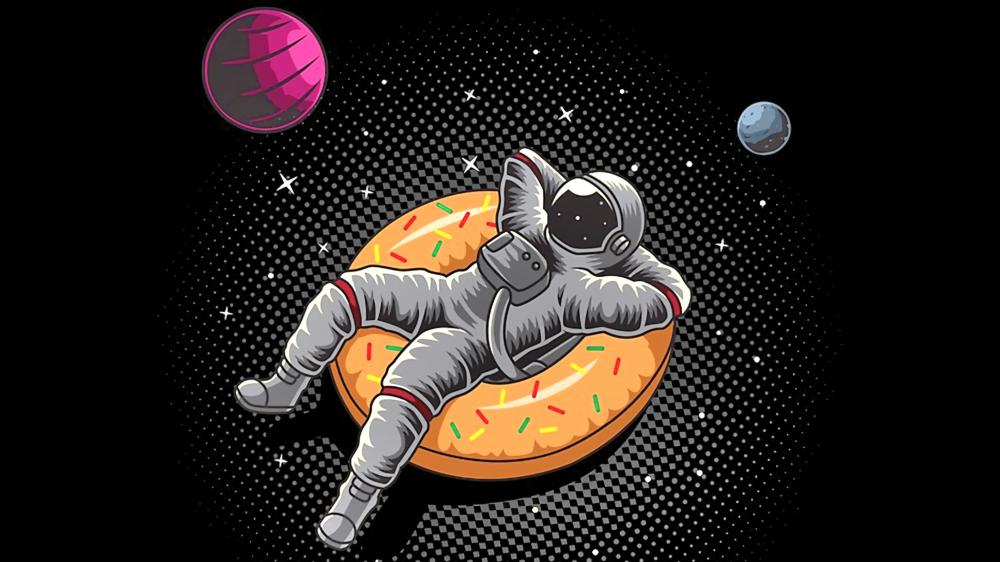 Astronaut's Doughnut Break in Space wallpaper