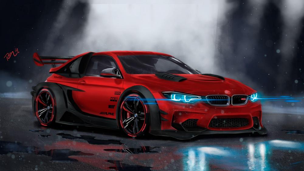 Futuristic BMW M4 Racing Beast in the Rain wallpaper