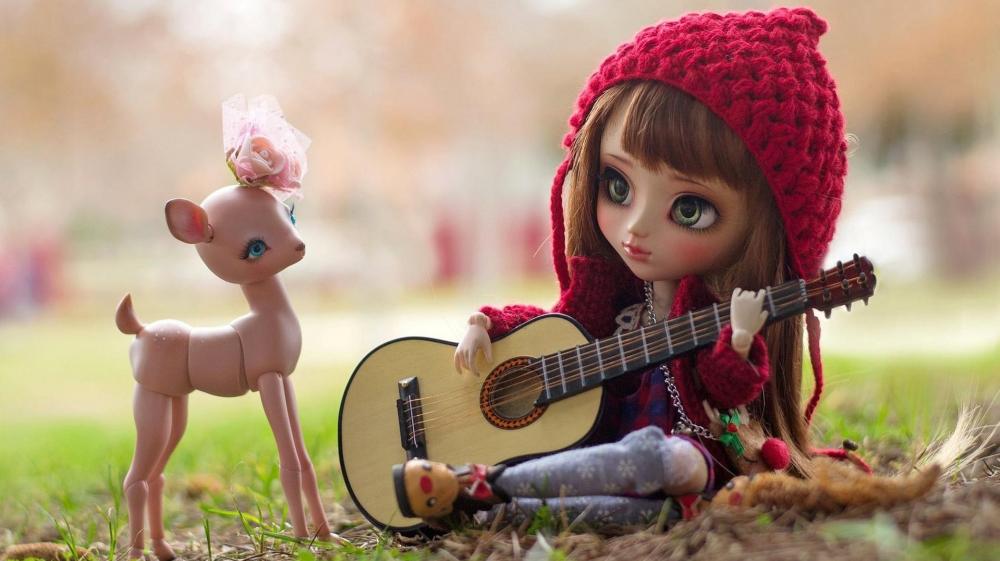 A Doll with guitar and Deer Friend wallpaper