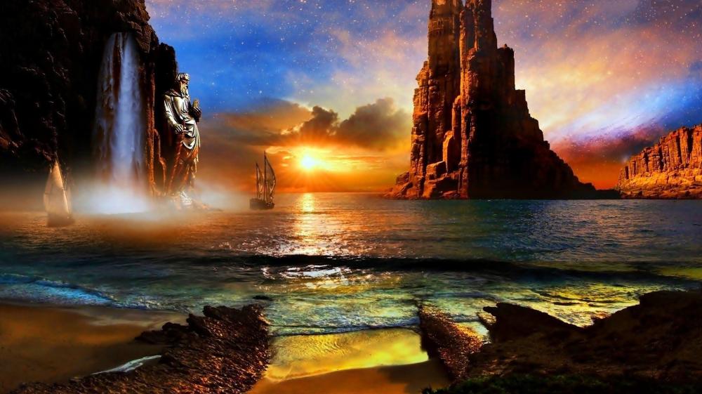 Mystical Sunset at the Coastal Realm wallpaper