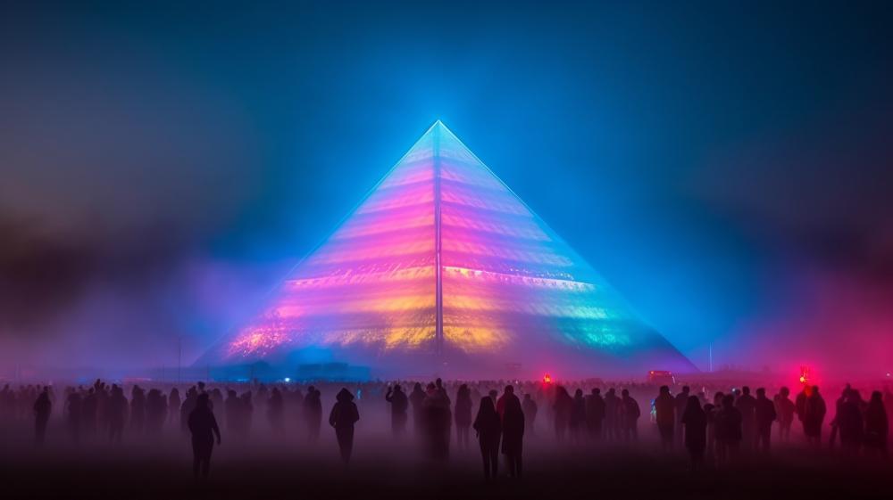 Mystical Pyramid Light Show at Night wallpaper
