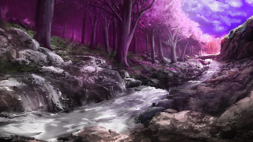 Mystic River Flow Through Enchanted Forest wallpaper