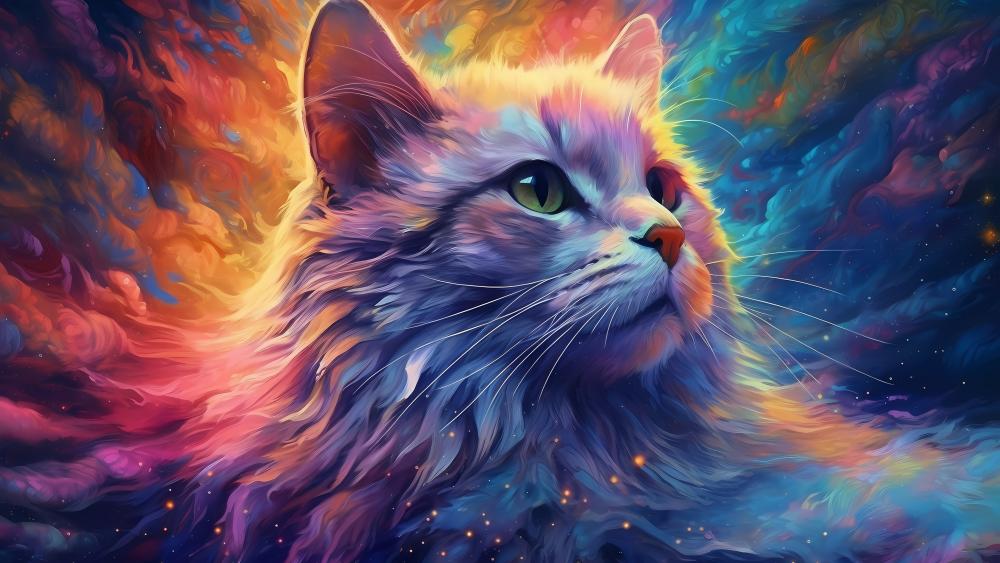 Vibrant Cosmic Feline Dreams wallpaper