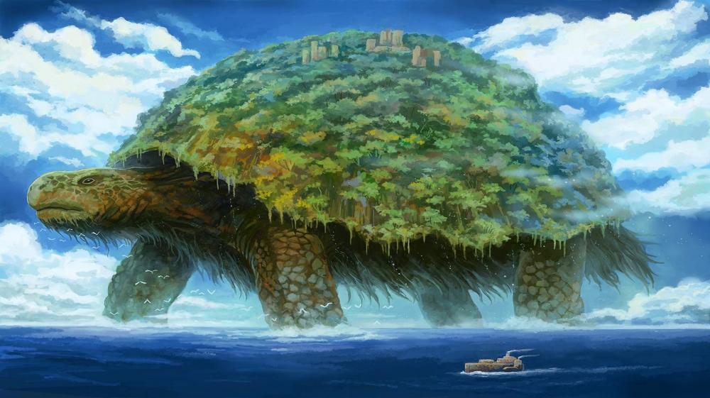 Majestic Turtle Island Oasis wallpaper