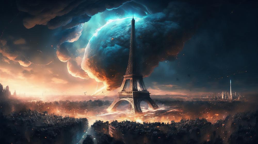 Eiffel Tower Under Cosmic Vortex wallpaper