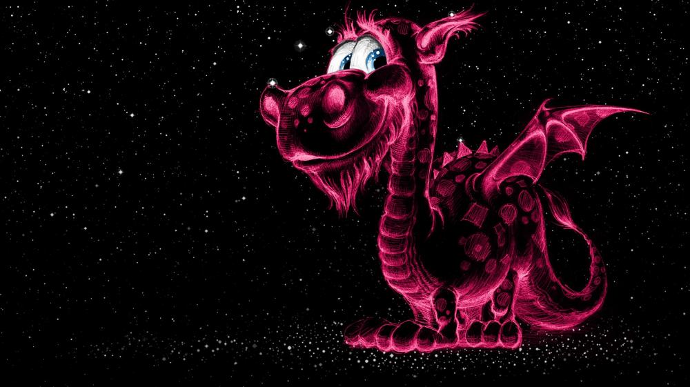 Mystical Neon Dragon under Starry Sky wallpaper
