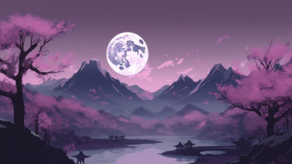 Moonlit Sakura Serenity wallpaper
