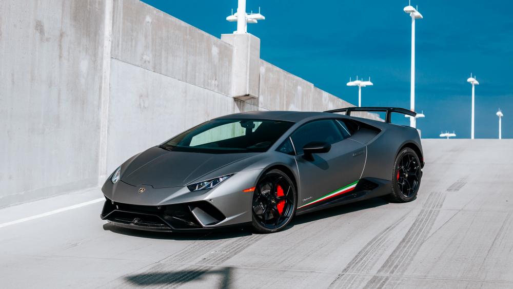 Sleek Black Lamborghini Huracan Performante Dominates the Concrete wallpaper