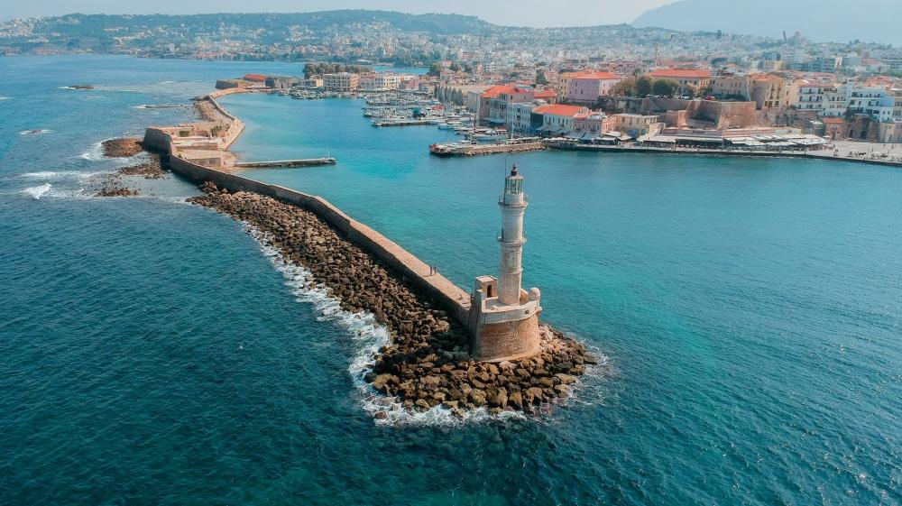Aerial View of the Lighthouse of Chania wallpaper