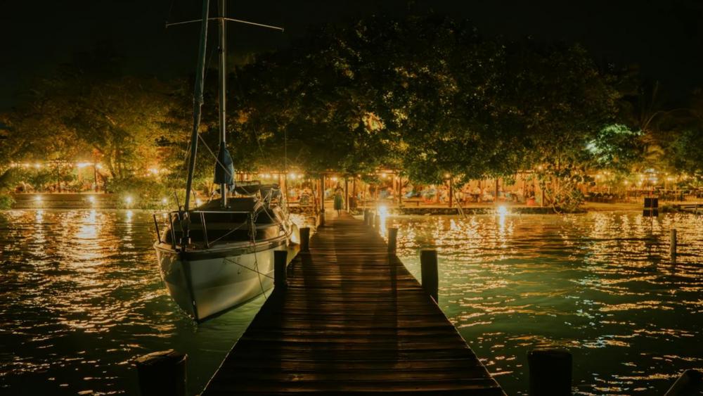 Tropical Night Serenity by the Dock wallpaper