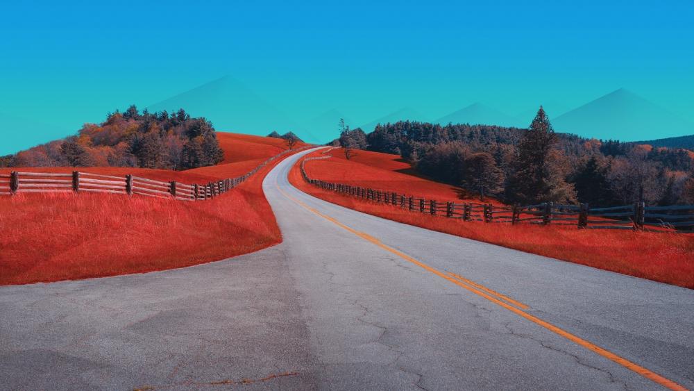 Crimson Path through Autumn Serenity wallpaper