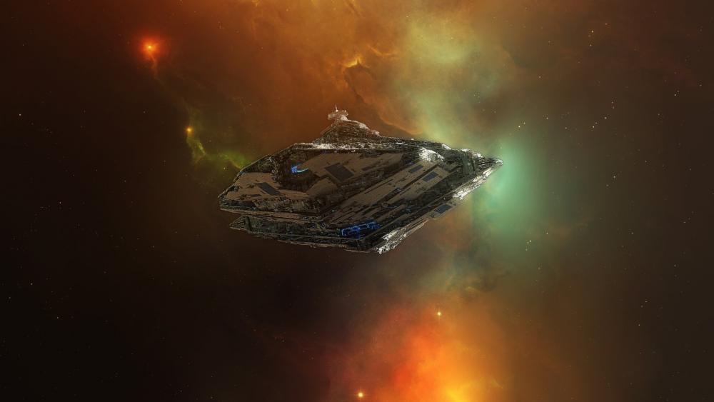 Galactic Cruiser Journey Through Starry Nebula wallpaper