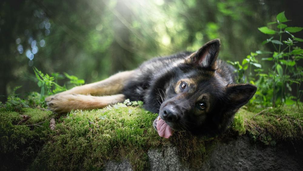 Tranquil Canine in Forest Light wallpaper
