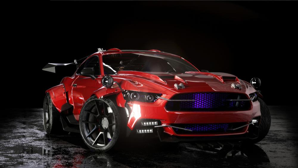 Sleek Red Sports Car Illuminated in Darkness wallpaper