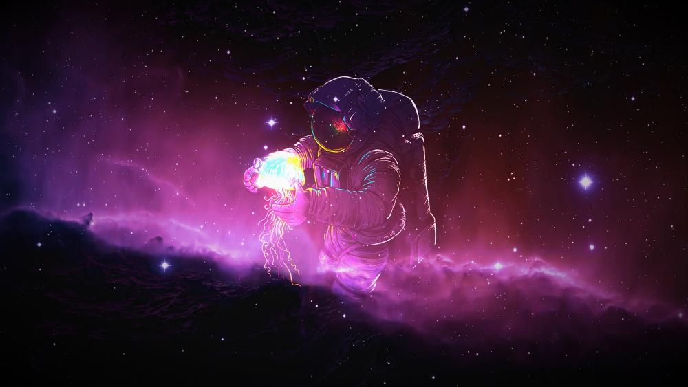Astronaut Embracing Nebulous Wonders wallpaper