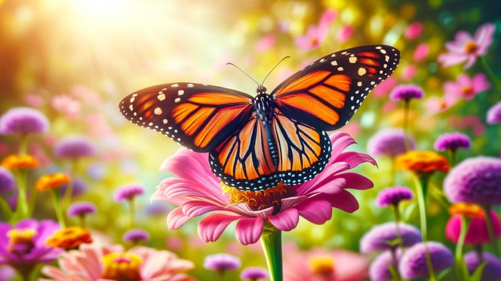 Vibrant Butterfly on Blossoming Flower wallpaper
