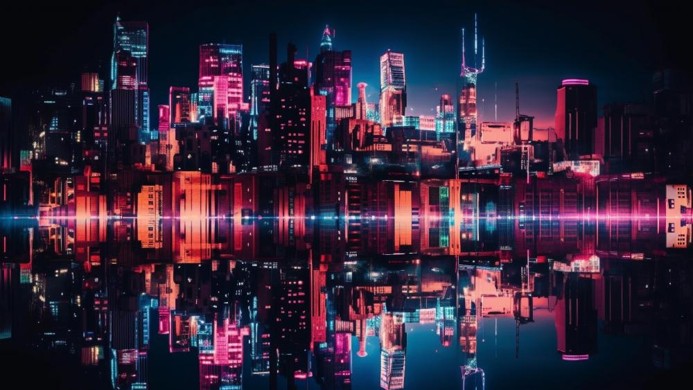 Neon Metropolis Reflection wallpaper